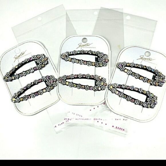 Iridescent rhinestone hair clips 2 per package NWT stocking stuffer - Picture 3 of 3